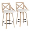 Lumisource Charlotte Counter Stool in White Washed Wood and Cream Fabric, PK 2 B26-CHARLOT WWCR2